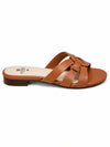 ZAYRA Women’s Tan Interlocking Woven Strap Slippers – Cognac Brown Flat Slip-On Slides