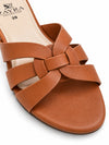 ZAYRA Women’s Tan Interlocking Woven Strap Slippers – Cognac Brown Flat Slip-On Slides