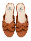 ZAYRA Women’s Tan Interlocking Woven Strap Slippers – Cognac Brown Flat Slip-On Slides