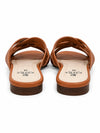 ZAYRA Women’s Tan Interlocking Woven Strap Slippers – Cognac Brown Flat Slip-On Slides