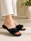 ZAYRA Women’s Black Floral Mesh Flat Slides – 3D Floral Embellished Slip-On Slippers