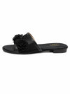 ZAYRA Women’s Black Floral Mesh Flat Slides – 3D Floral Embellished Slip-On Slippers