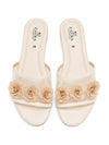 ZAYRA Women’s Cream Floral Mesh Slippers – Sheer Lace Flower Flat Slip-On Slides