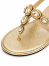 ZAYRA Women’s Gold Crystal Flat Sandals – Embellished Slingback T-Strap Sandals