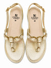 ZAYRA Women’s Gold Crystal Flat Sandals – Embellished Slingback T-Strap Sandals