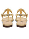 ZAYRA Women’s Gold Crystal Flat Sandals – Embellished Slingback T-Strap Sandals