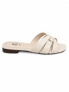 ZAYRA Women’s Off-White Interlocking Woven Strap Slippers – Cream Flat Slip-On Slides