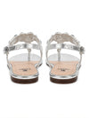 ZAYRA Women’s Silver Crystal Flat Sandals – Blue Gem Slingback T-Strap Sandals